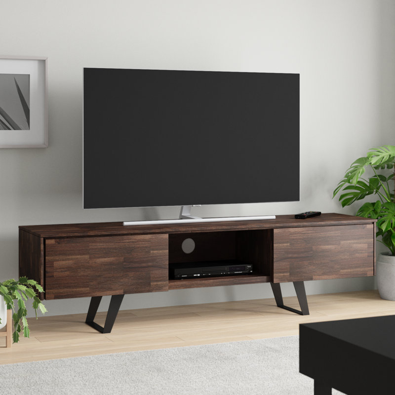 Lowry 72 Inch Distressed Charcoal Brown Acacia TV Media Stand