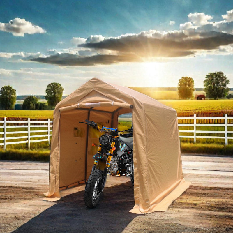 Heavy Duty 7X8 Ft Outdoor Tent For - Sand Color, Waterproof, Protected, Snow, Easy Installation With Ground Pegs And Anchors 7X8x7.5 H  Portable Storage Shed Motorcycle, Bike, Installation, Rust