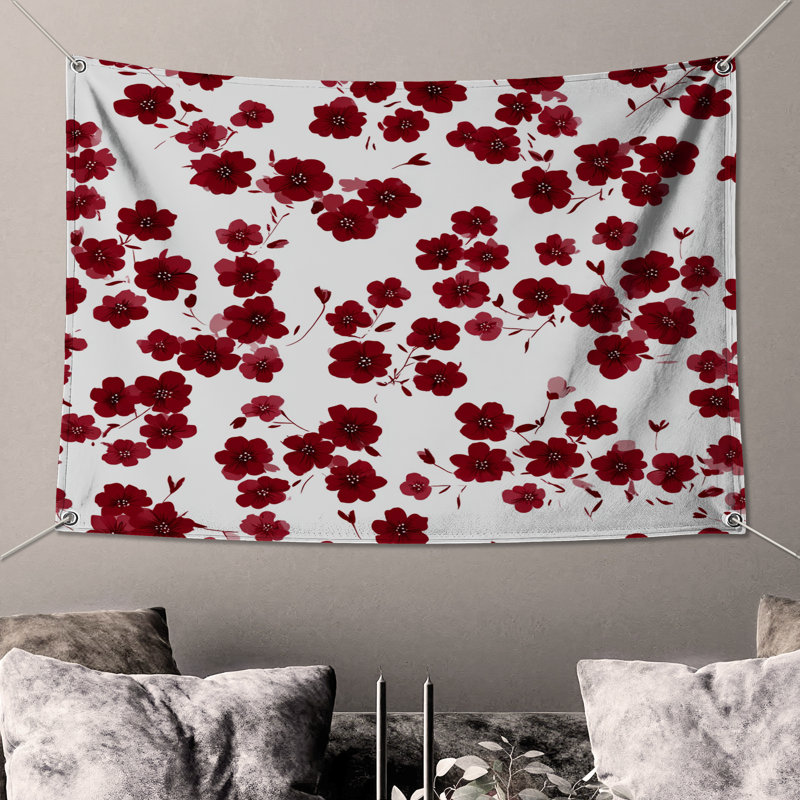 Tapisserie murale fleurs - décoration murale florale, H 68 po x l 80 po avec 4 œillets