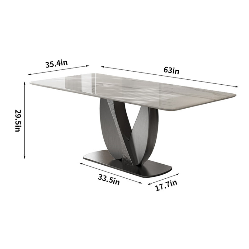 Table de salle à manger rectangulaire moderne en faux marbre, H 29,5 po x L 63 po x l 35,4 po