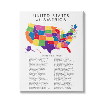 " USA Map State Abbreviations and Capitals Playful Tones " Graphic Art Print