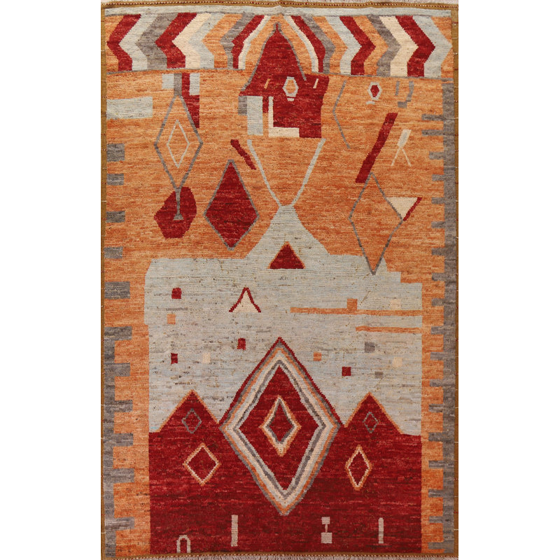 Tapis géométrique en laine marocain noué à la main 9 x 12