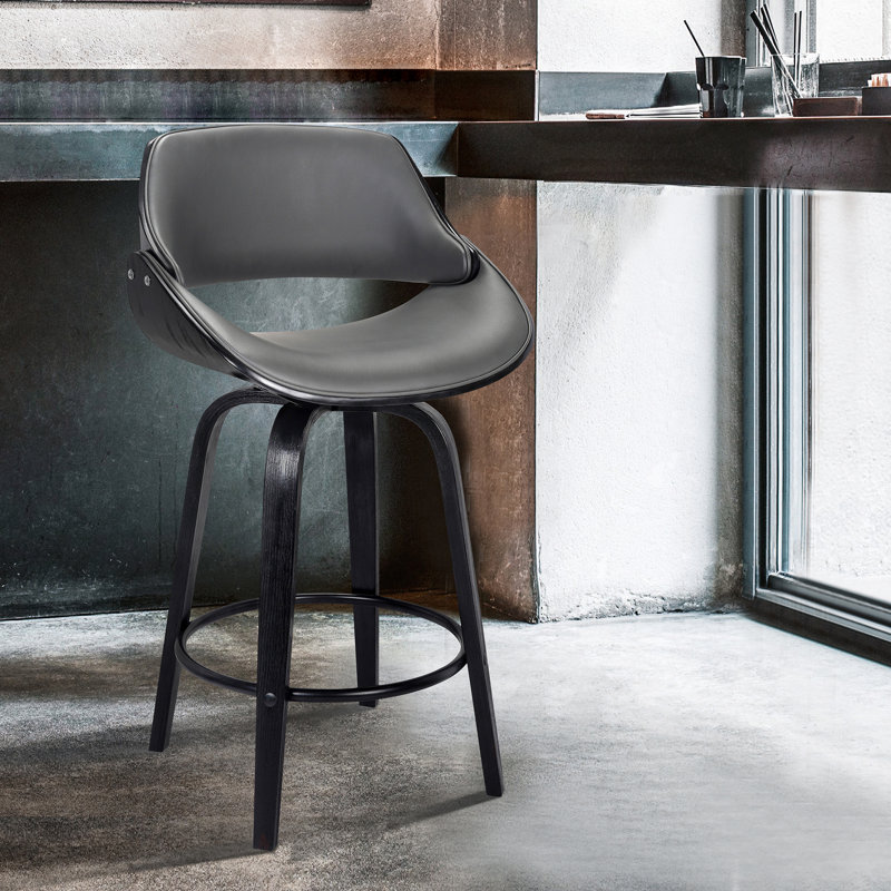 Farrish Swivel Upholstered Counter Stool, Black, Counter Stool (66cm Seat Height)