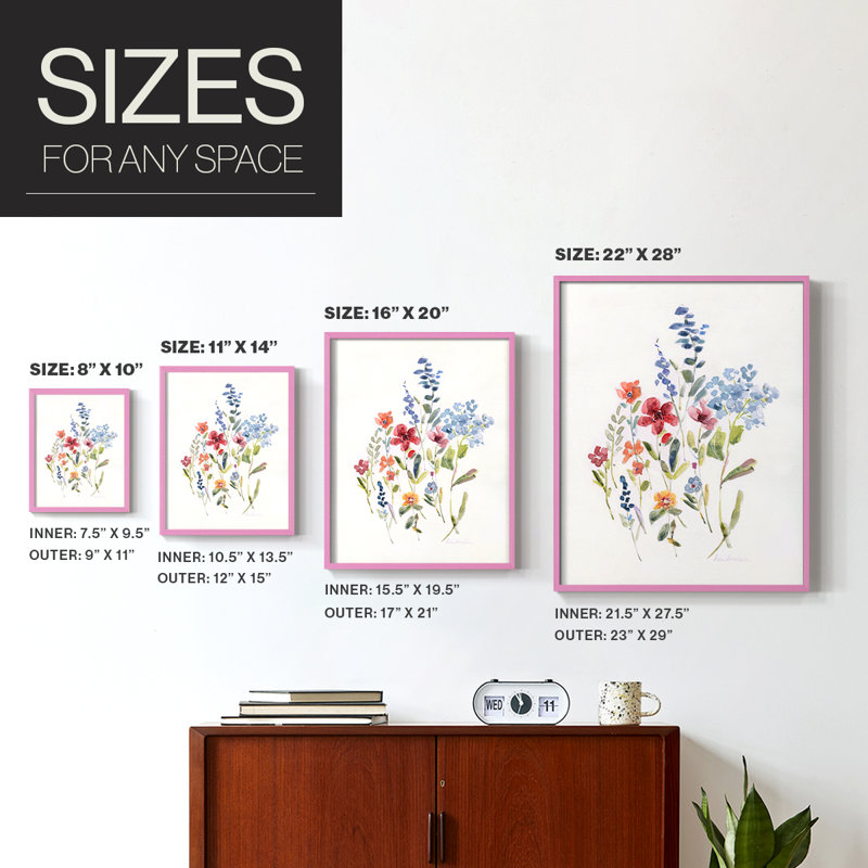 «Spring Flower Garden I», reproduction encadrée - bois massif, Rose, H 11 po x l 9 po