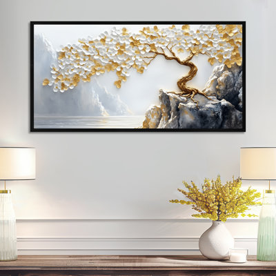 Bonsaï sur fond blanc, or blanc Zen, reproduction d'art sur toile, minimaliste blanc