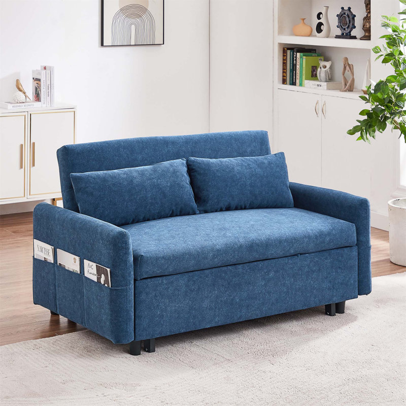 Canapé-lit escamotable avec dossier ajustable, poches de rangement, Bleu