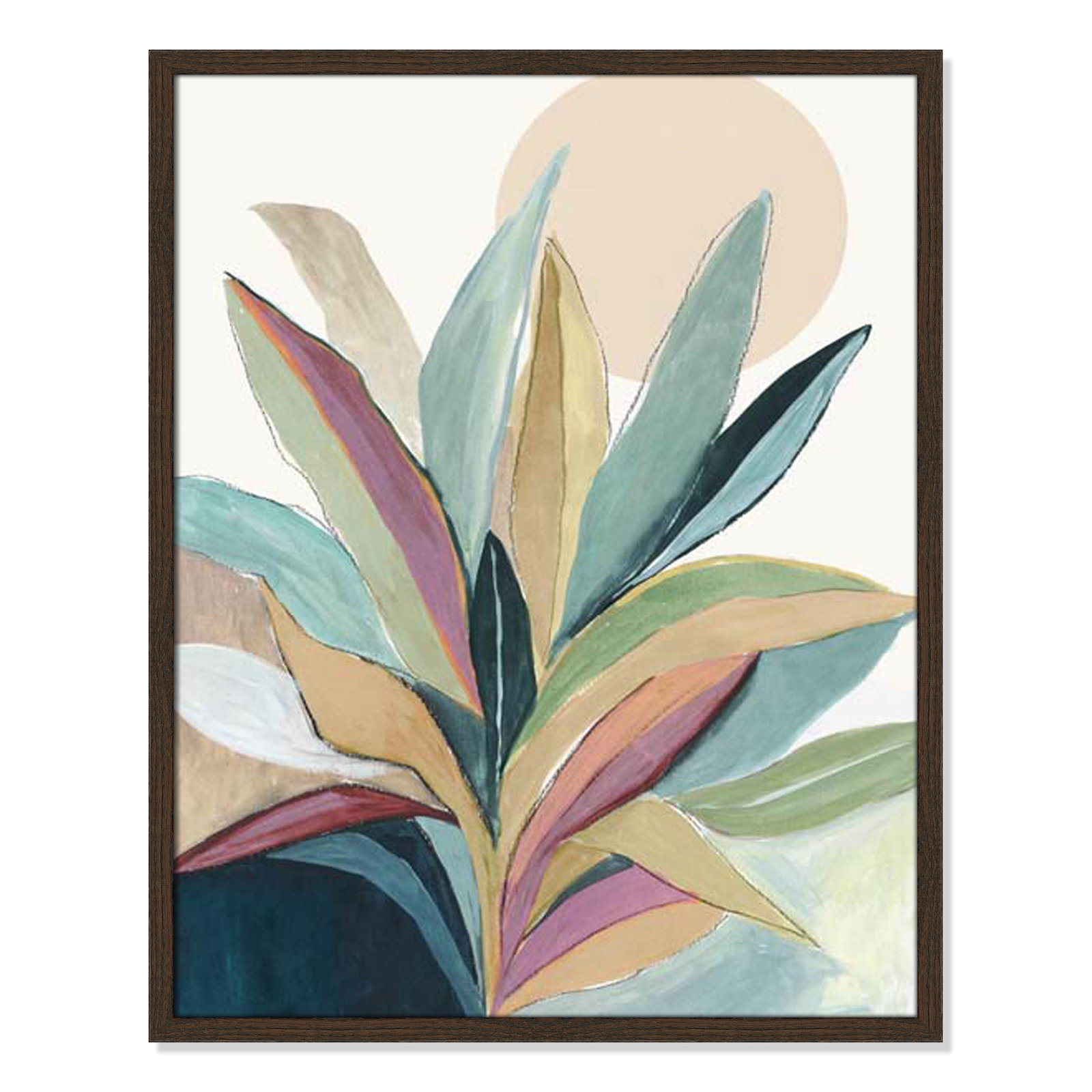 Sunny Bright Leaves I by Asia Jensen, Walnut Slim Unmatted Picture Framed, 29.5" H x 23.5" W x 0.75" D