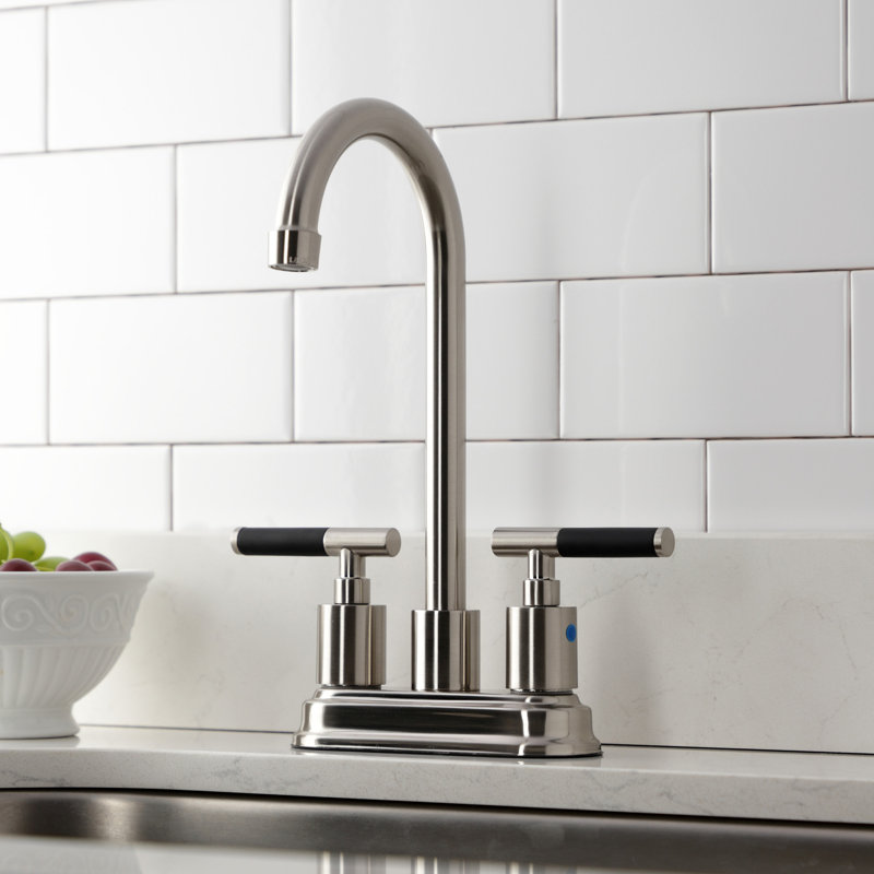 Kingston Brass Kaiser Two-Handle 2-Hole Deck Mount Bar Faucet, Brushed Nickel