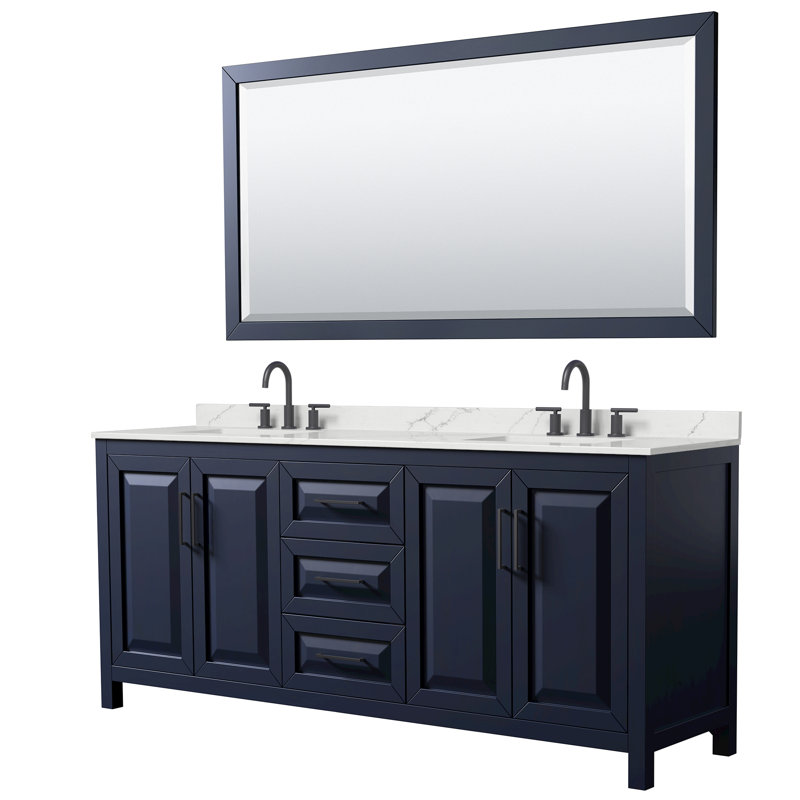 Daria 80'' W Vanity, Matte Black, Blue, Giotto Quartz