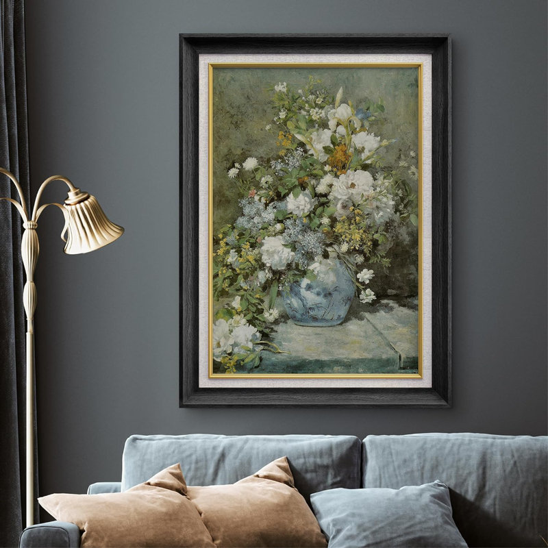 «Rustic Flower Bouquet In Vase», peinture sur toile à cadre unique, Noir