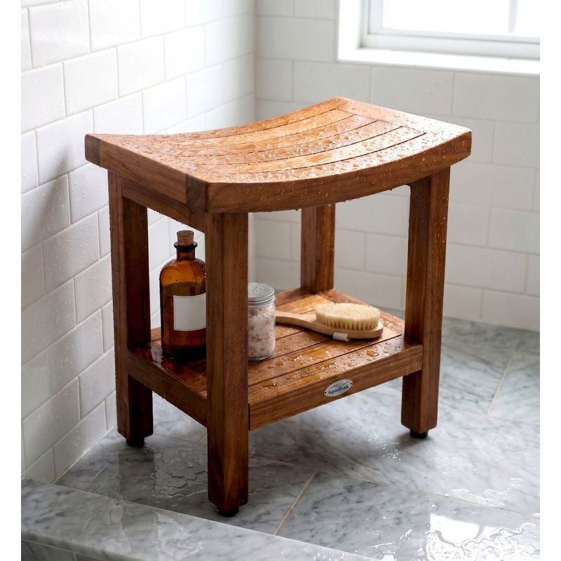 Banc de douche breveté en teck de 18 po avec tablette Sumba, H 18 po x l 18 po x p 12 po