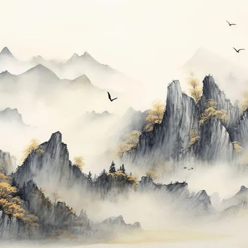 Papier peint paysage de montagne Serene Misty, L 108 po x l 96 po