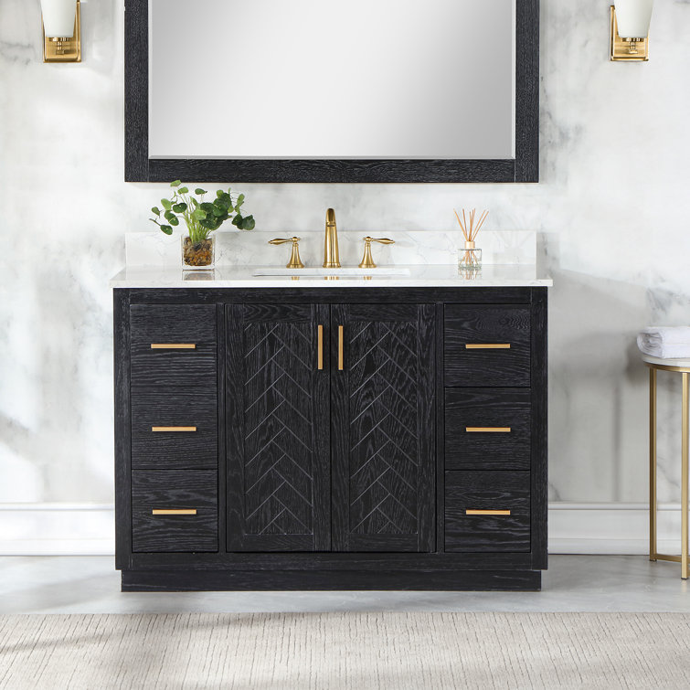 Gazsi 48" Single Bathroom Vanity Set With Grain White Engineered Stone Countertop Without Mirror