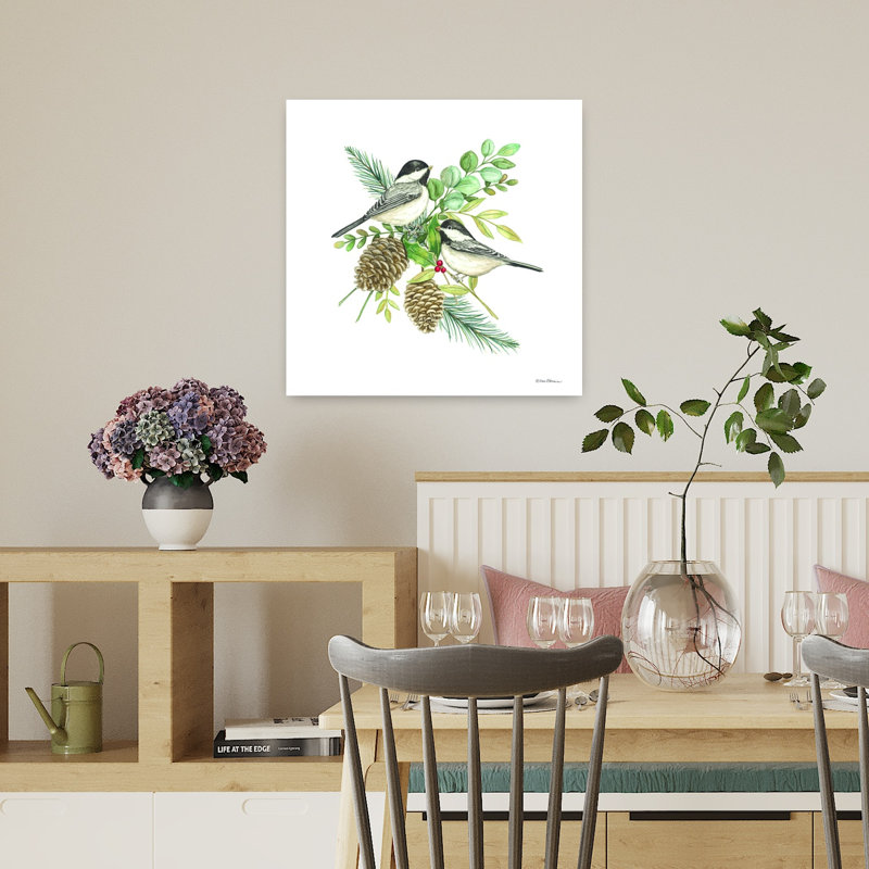 Nature, oiseaux II, art contemporain, pin, hiver, nature, H 18 po x l 18 po