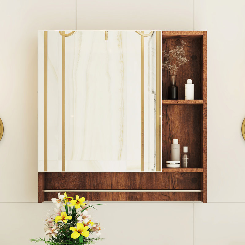 Armoire de rangement murale à pharmacie avec miroir, porte-serviettes et espace caché, installation facile, convient aux espaces humides