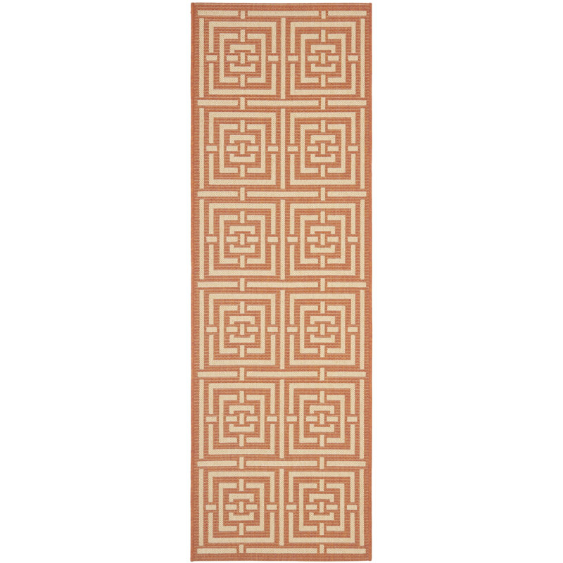 Arneshia Geometric Terracotta/Cream Indoor/Outdoor Area Rug, Runner 2'3" x 6'7"