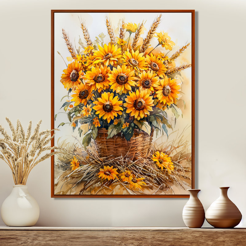 Tournesol de Thompson, arrangement de récolte dorée I - tournesols, art mural, H 32 po x l 24 po, Brun