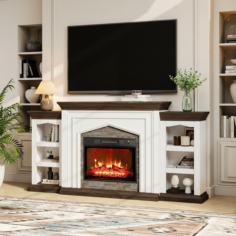Meuble télé avec foyer électrique et rangement Farmhouse