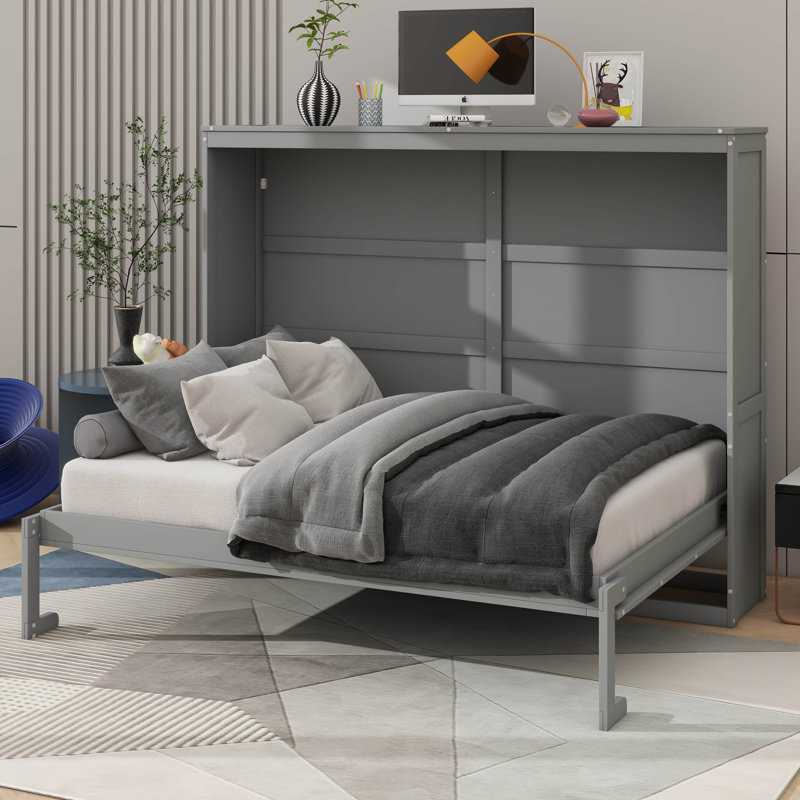 Compact Murphy Wall Bed For Efficient Space Utilization, Gray, Full