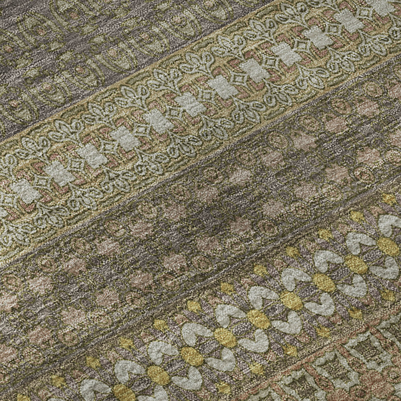 Khaki Rectangular Washable Synthetic Stripe Rug 1'8" x 2'6"