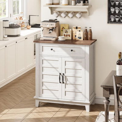 31.5" Rustic Storage Cabinet Adjustable 3-Tier, Farmhouse Entryway Organizer with Slatted Doors, Waterproof Design for Kitchen, Dining Room, and Home