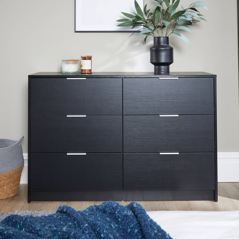 Phoenix 6 Drawer Chest Bedroom Storage Unit, Black