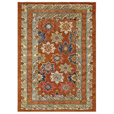 Rustic Antique Caucasian Tribal Floral Pattern Seychour Rug