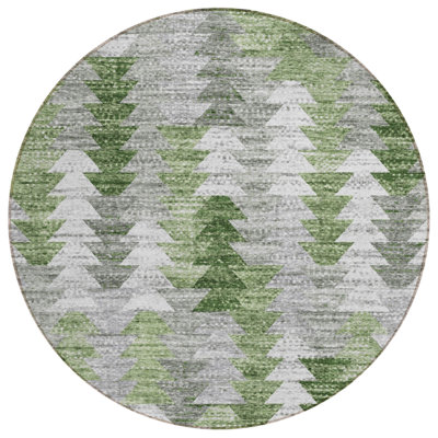 HomeRoots 8' Green And Fern Green Round Geometric Washable Indoor Outdoor Area Rug