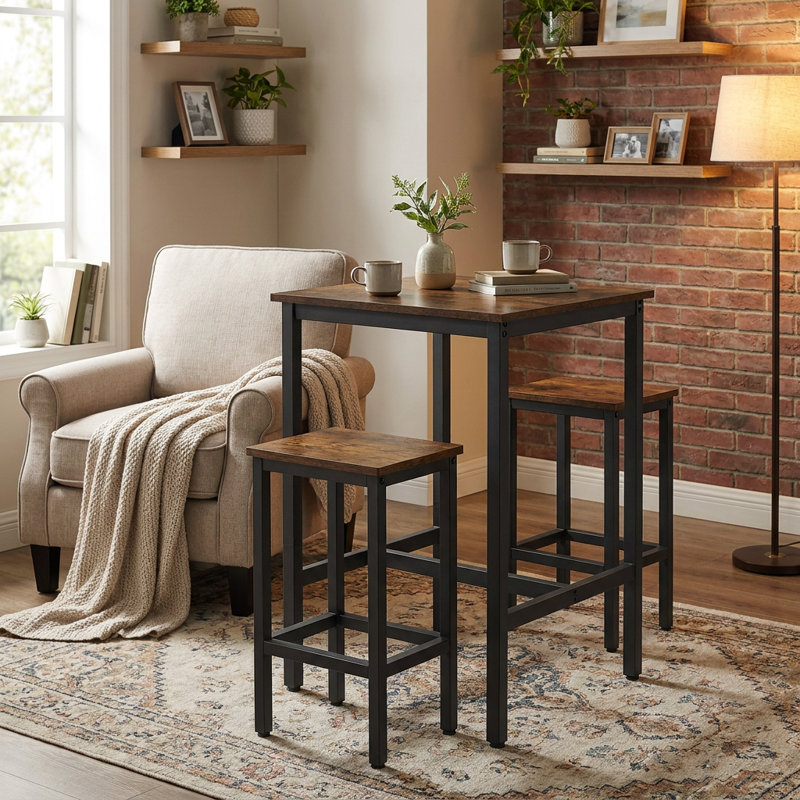 Mciver Square with Steel Base Dining Table, 37" H x 24" L x 24" W, Rustic Brown/Black