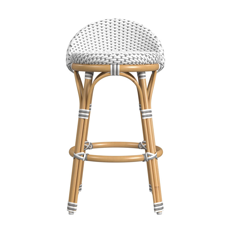 Inez 24 in. Seat Height Rattan Low Back Counter Stool, Gray/White