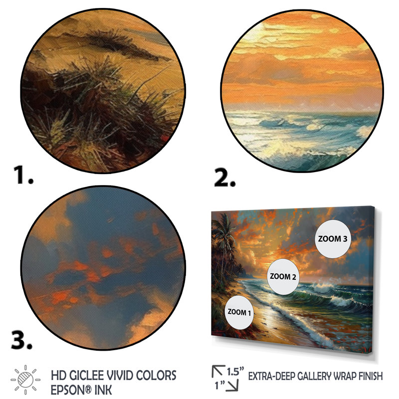 Orange et vert bord de mer Serenity I - art mural plage, salon, H 12 po x l 20 po x P 1 po