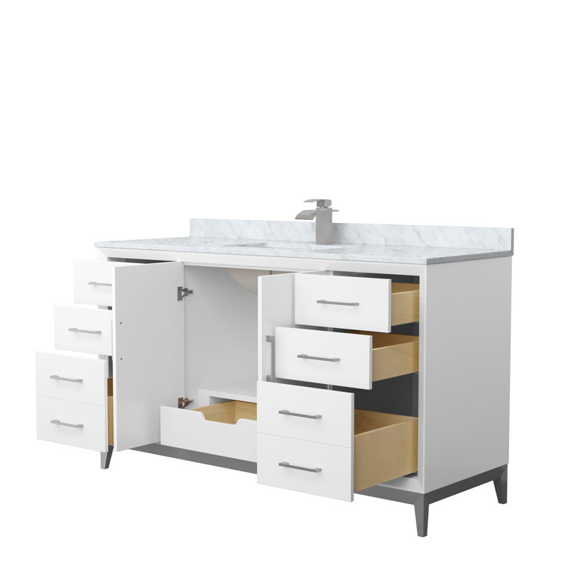 Ensemble de meuble-lavabo simple 60 po Amici, Nickel brossé, 60", Marbre de Carrare (blanc)