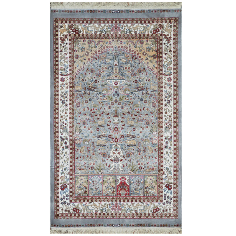Gris Cachemire noué à la main gris Kashmiri de conception unique 2 pi 6 po x 4 Tapis décoratif pi Amorrah