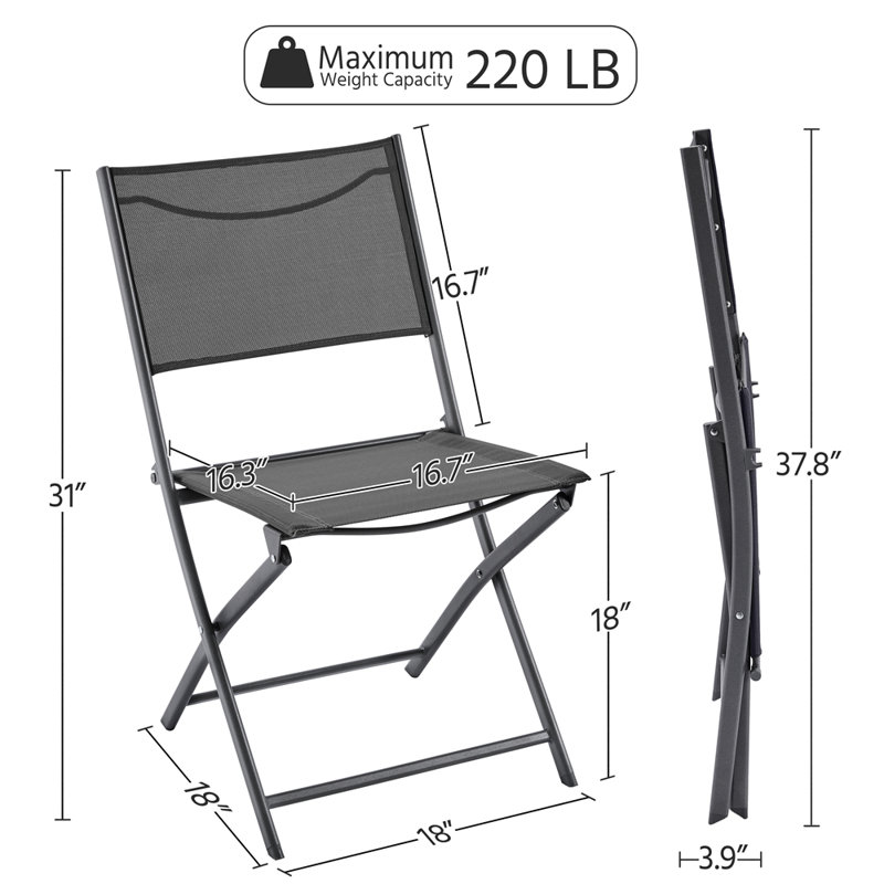 Chaises de salle à manger d'extérieur pliables avec dossier Texteline, Gris foncé