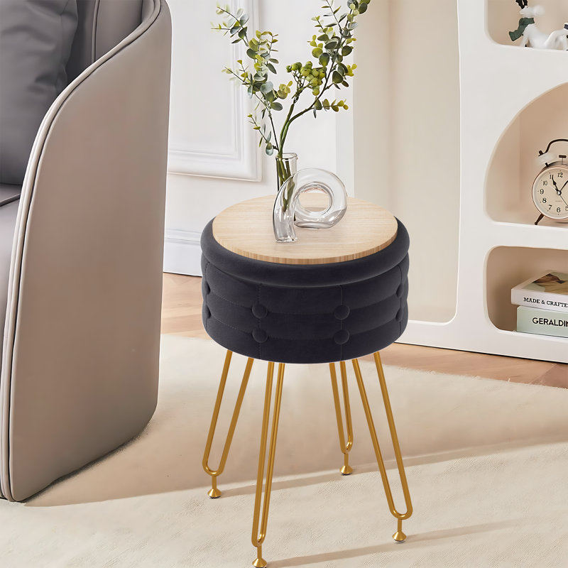 Tabouret de coiffeuse rond avec rangement pour salle de maquillage, chambre à coucher et salon, Noir, noir, noir, noir