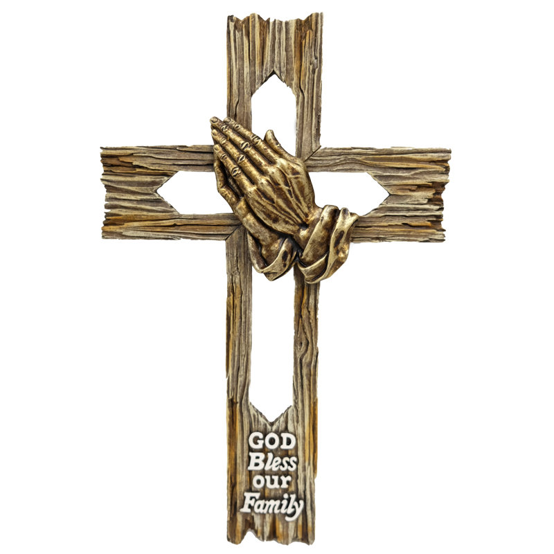 Croix murale suspendue en polyrésine God Bless Our Family Praying