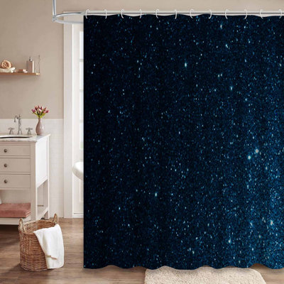 Rideau de douche de Noël bleu marine métallique brillant avec 12 crochets