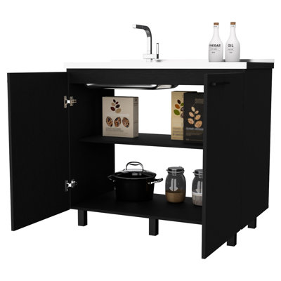 Black 2 Utility Sink And Cabinet With Elegant Details Spacious Interior For Kitchen Drawers Organization