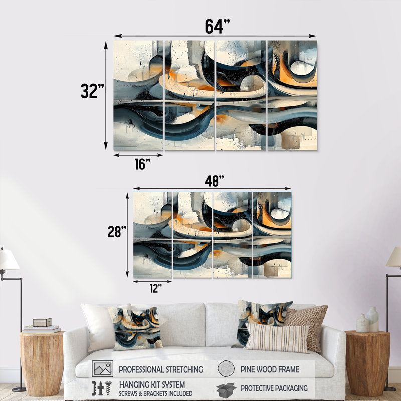 Olegaria - décoration murale abstraite - art mural moderne, H 32 po x l 64 po, 4