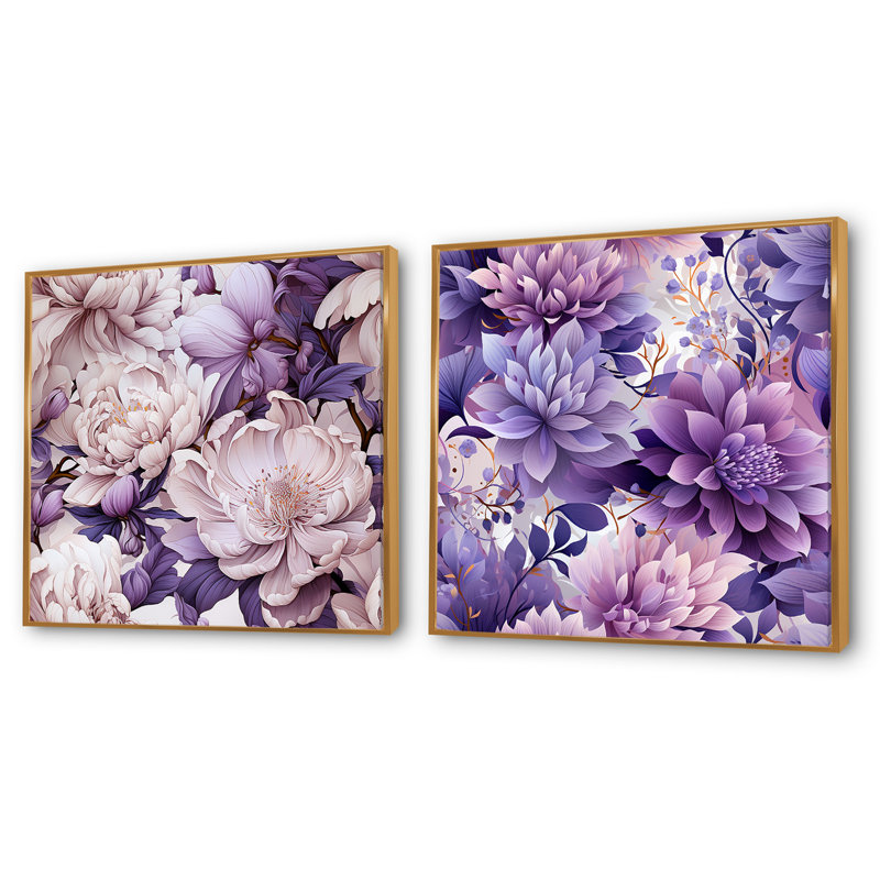 Twedt - Ensemble de 2 collages carrés floraux, Cadre flottant doré, H 30 po x l 61 po