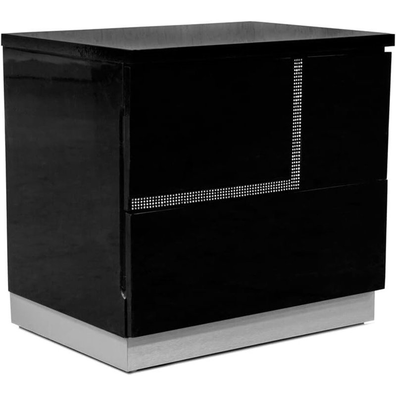 Table de chevet 2 tiroirs moderne en bois laqué avec strass (seulement)