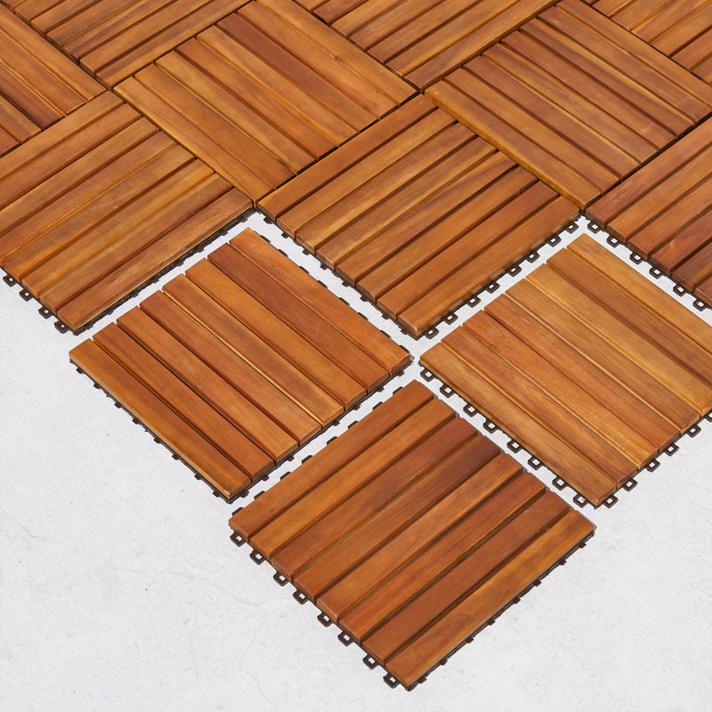 Carreau de terrasse à 8 lattes en acacia (ensemble de 10 tuiles)