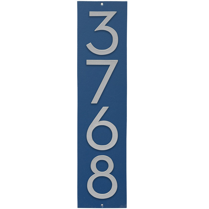 Plaque d’adresse murale flottante linéaire, Bleu mer, Argent