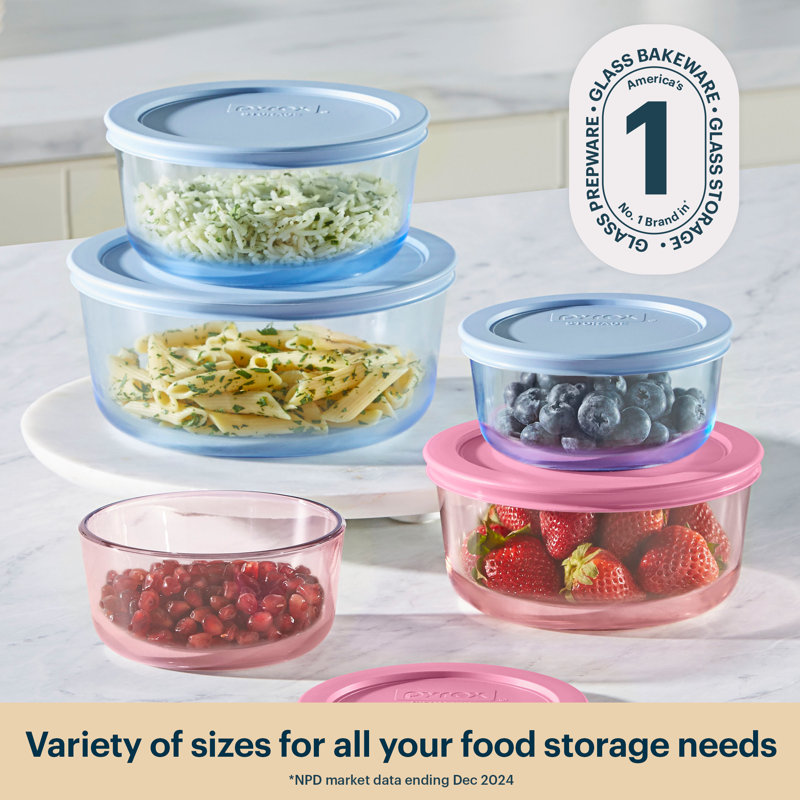 Pyrex Simply Store Tinted Glass Storage Containers, 5-Pack, Mixed Colors