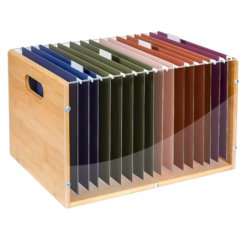 Bamboo Acrylic File Box Organizer, Hanging File Folder Storage Boxes, Decorative Document Crate Transparent Filing Bin With Handle For Home Office Desk
