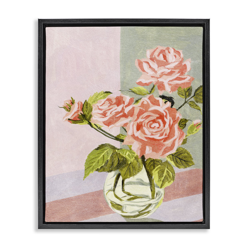  «Pink Roses on Pastels», art mural sur toile flottante par Melissa Wang, Cadre flottant noir de jais, H 21 po x l 17 po
