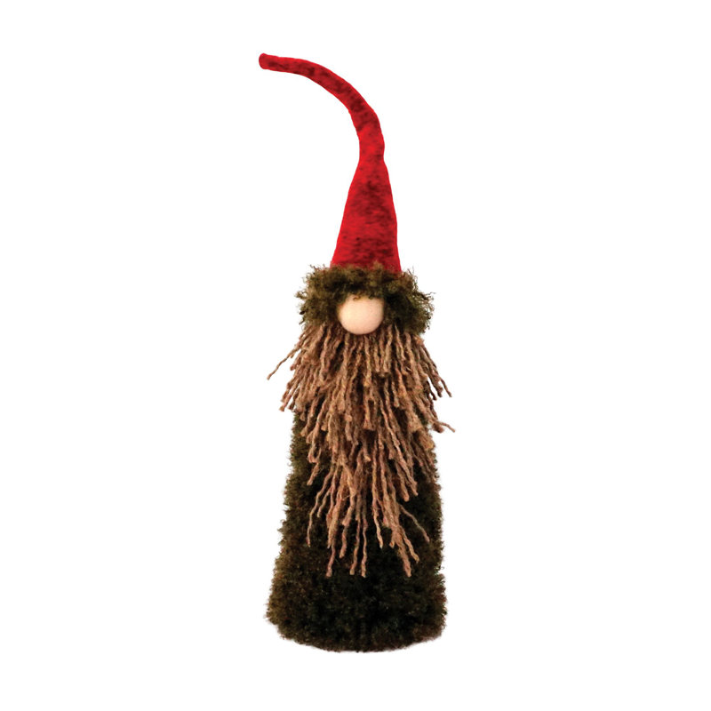 Petit gnome du père Noël moussu debout, H 22 po x l 4 po x P 4 po