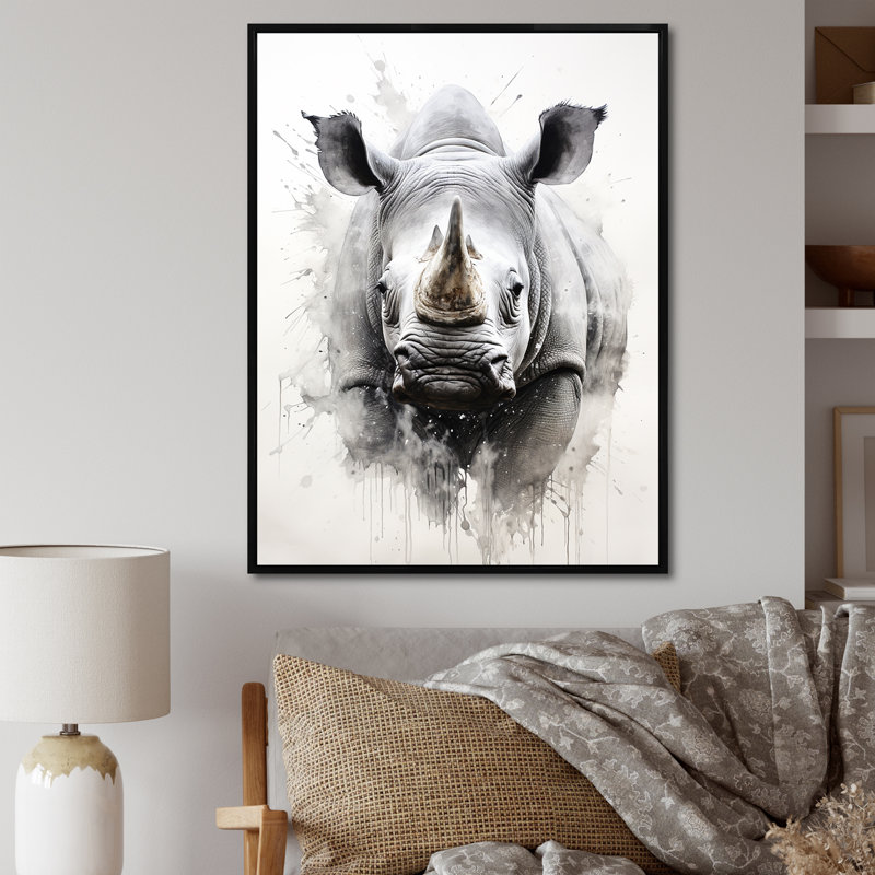 Mighty Stampede Rhinoceros sur impression sur toile, Cadre flottant noir, H 32 po x l 16 po x P 1 po