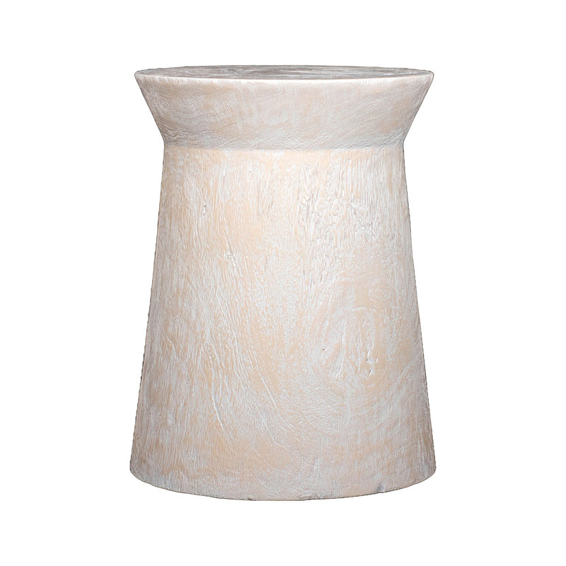 Tapered Round Solid Wood Pedestal Side Table, White Wash