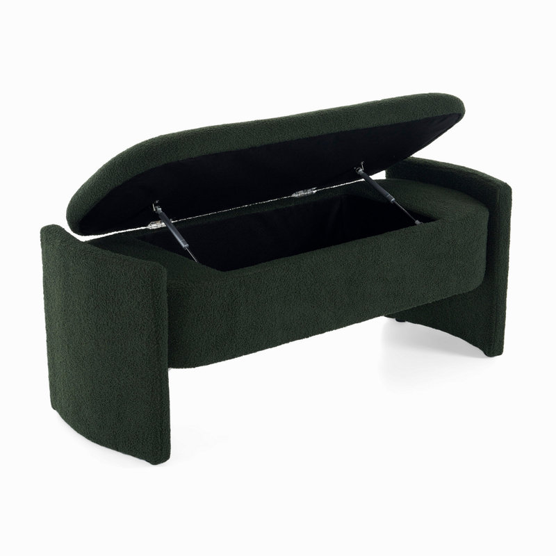 Élégant banc de rangement avec repose-pieds en forme de boucle avec un design simple et grand, vert foncé